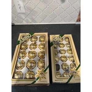 VTG Lot of 2 Packs Of  Pyramid Jumbo Gold Ball Glass Christmas Ornaments